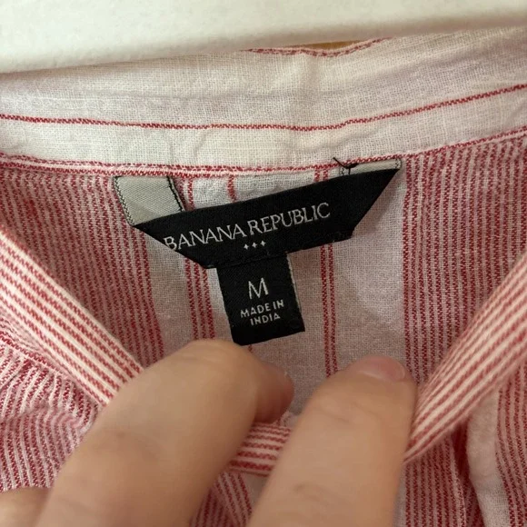 Banana Republic Stripe Textured‎ Peasant Top, Linen/Cotton, White/Pink Medium - Picture 4 of 8